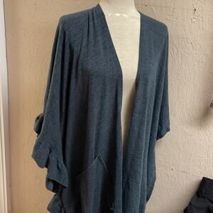 NWT Long Slate Blue Ruffled Cardigan Cape